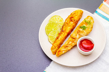 Grilled (fried) pollock in batter