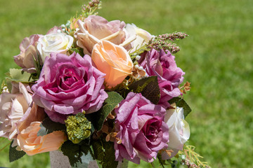 Fabric Roses Bouquet on Grass
