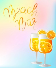 Beach bar poster ad with aperol cocktails and hand drawn lettering and negative space