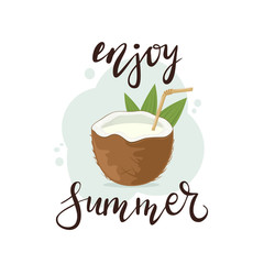 Coconut Cocktail and Text Enjoy Summer