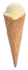 vanilla ice cream in cone isolated on white background