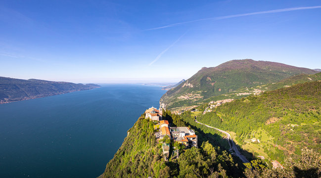 "Eremo di Montecastello", a small church at the top of the mountain near Tignale, on Garda Lake.  Lombardy, Italy.