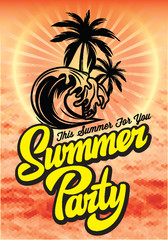 Color vector poster template for summer party with calligraphic lettering
