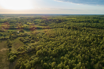 Fototapeta na wymiar Aerial photography from the drone. Landscape with green forest