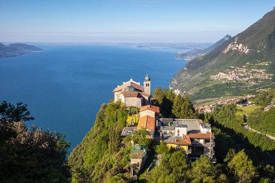 "Eremo di Montecastello", a small church at the top of the mountain near Tignale, on Garda Lake.  Lombardy, Italy.