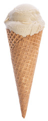 pistachio ice cream in cone isolated on white background