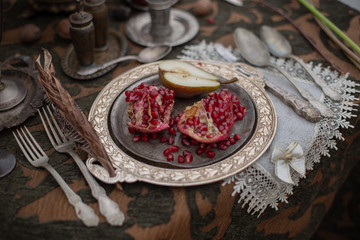 Still life with vintage dishes