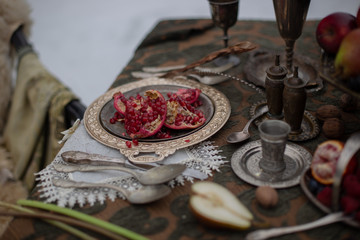 Still life with vintage dishes