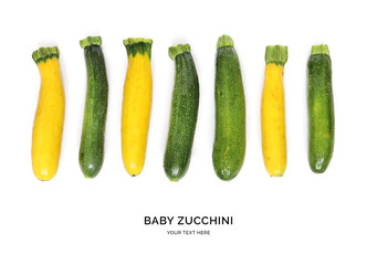 Creative layout made of baby zucchini Flat lay. Food concept.