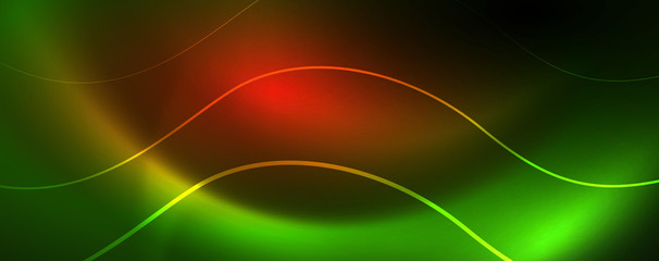 Shiny neon lines template - northern lights glowing blur lines. Futuristic style glow neon 80s disco club or night party techno template