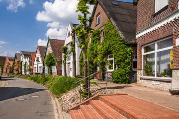 Ortsbild Estebrügge im Alten Land in Niedersachsen entzerrt