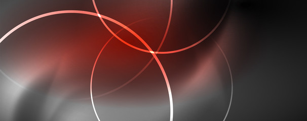 Shiny neon lights, dark abstract background with blurred magic neon light curved lines