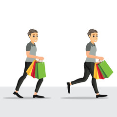 Set of characters. Men are walking shopping.