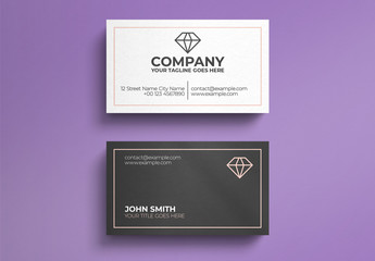 White and Grey Business Card Layout with Diamond Logo