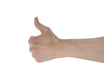 thumb up hand sign. woman hand showing thumb up, like, good, approval, acceptance, okay, ok, positive hand gesture.