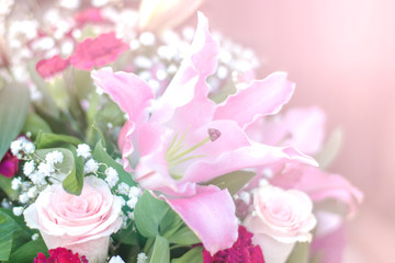 Flower bouquet of pink lilies