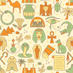 Egypt seamless pattern in colored line style