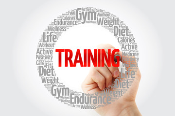 TRAINING circle stamp word cloud with marker, fitness, sport, health concept