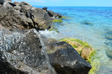 Crystal blue Black Sea and stones in Bulgaria, Nessebar island