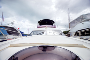 Fototapeta premium Sea marine. White yacht ship.