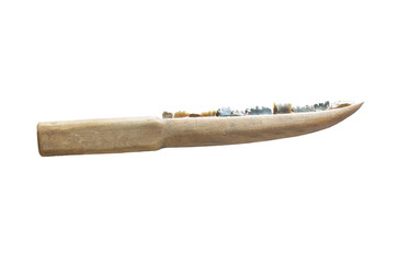 Neolithic sickle made with silex blades. Advandced design with polished straight handle