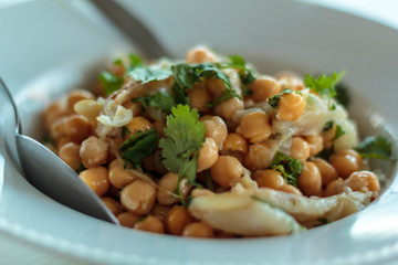 Chickpeas salad with cod and coriander