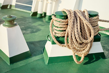 Mooring hank on the deck of ship.