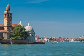 Church of San Michael in Isola (Chiesa di San Michele in Isola) with Cannaregio district in the background, Venezia, Italy