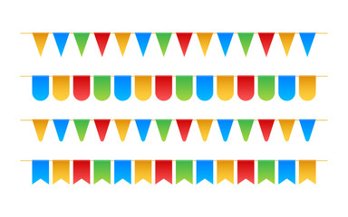 Fototapeta na wymiar Birthday party invitation banners. Set of flag garlands. Vector stock illustration.