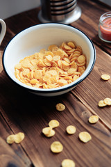 cereal breakfast set on wooden background one