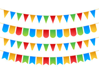 Birthday party invitation banners. Set of flag garlands. Vector stock illustration.