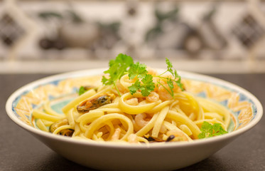 Plate of seafood pasta