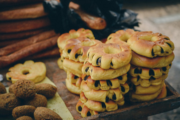 Different pastries are sold on the market