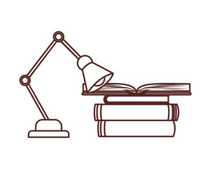 silhouette of stack of books and lamp on white background