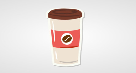 Disposable coffee cup icon with coffee beans logo, Vector illustration flat design with long shadow.