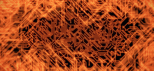 Futuristic Circuit board technology background with bokeh. 3d Rendering