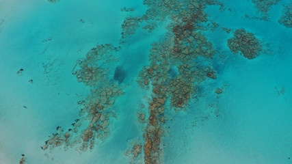 Aerial drone panoramic view photo of famous exotic paradise sandy deep turquoise beach of Elafonissi in South West Crete island, Greece