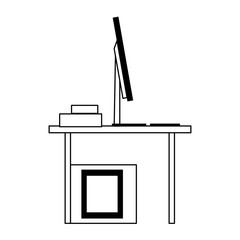 computer desk icon cartoon isolated in black and white