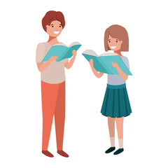 couple of student with reading book in the hands