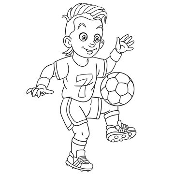 coloring page with footballer football player
