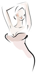 Young woman in dress. Fashion sketch, vector