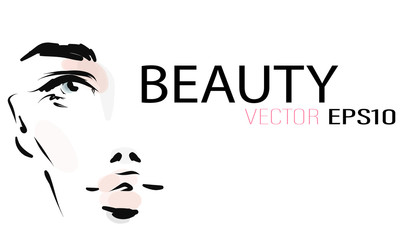 Beautiful woman face. Hand-drawn illustration. Beauty industry, make-up
