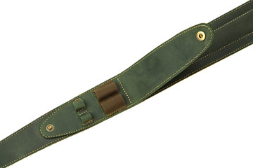 leather olive shoulder strap for a gun isolated on white background