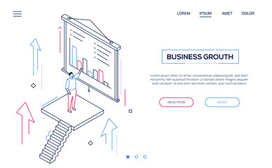 Business growth - line design style isometric web banner