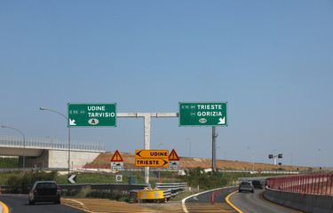 motorway junction with directions to go to the Italian cities of