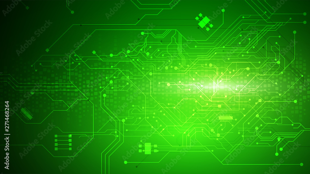 Poster green digital circuit line pattern technology background concept