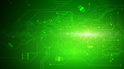 green digital circuit line pattern technology background concept
