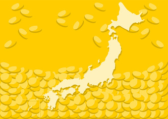 日本地図とコインの背景イラスト: 経済・景気のイメージ