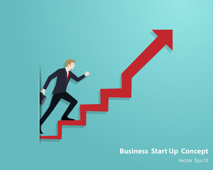 Businessman walk up on arrow staircase go to success