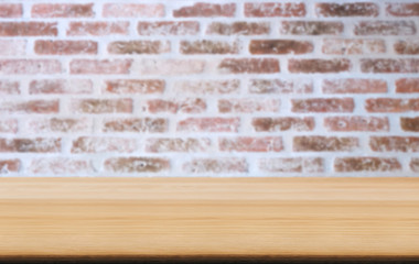 Selected focus empty wooden table and wall texture or old brick wall blur background image. for your photomontage or product display